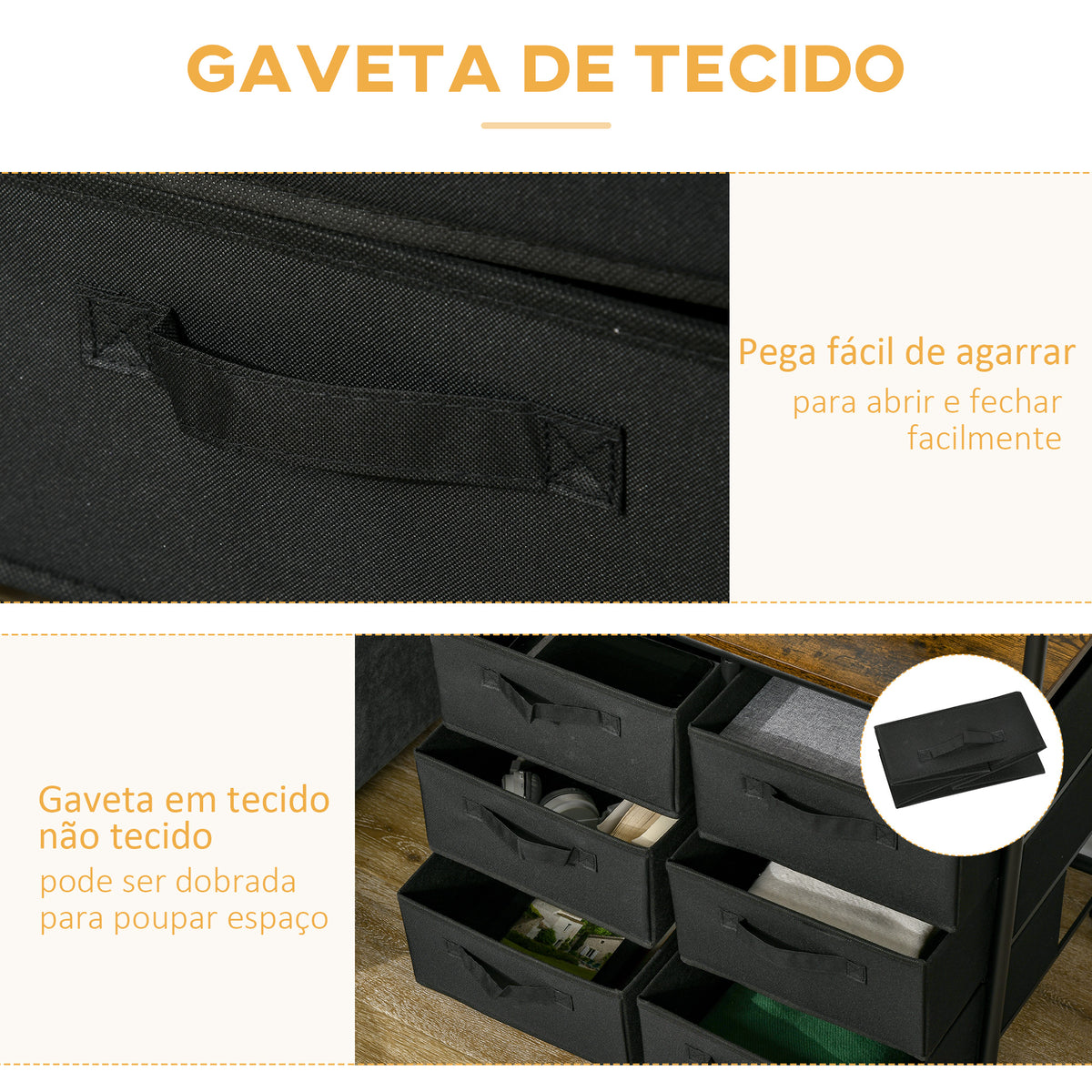 Cabideiro para Roupa com Rodas Cabideiro para Entrada com 6 Gavetas de Tecido Barra para Pendurar para Corredor Quarto Sala de Estar 63,5x40x172,5 cm Castanho Rústico — foto 5