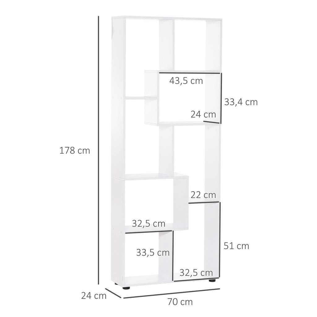 Prateleiras verticais modernas Design de estante com 8 prateleiras Painel de partículas E1 70x24x178cm Branco — foto 3