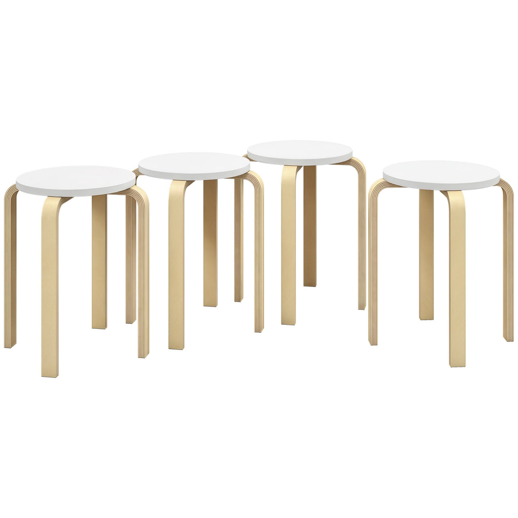 Bancos de Madeira Conjunto de 4 Bancos de Madeira Bancos Modernos Redondos Carga 120 kg para Sala de Estar Escritório Dormitório Estúdio Ø40x45 cm Madeira e Branco — foto 1