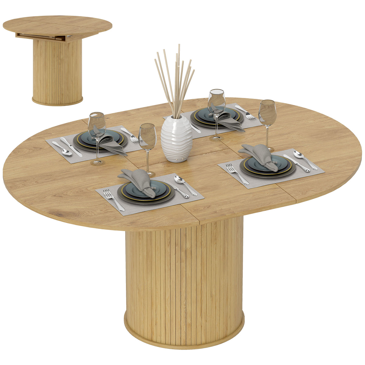 Mesa de Jantar Extensível Redonda 110-150 cm Mesa de Cozinha Extensível para 6-8 Pessoas com Base Estriada para Sala de Estar 110-150x110x75 cm Madeira — foto 1