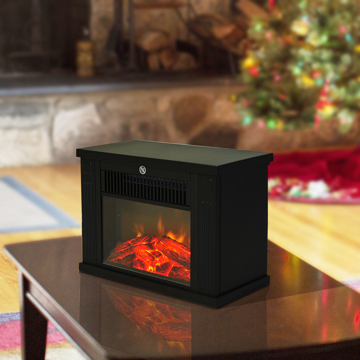 Lareira Elétrica Portátil Lareira Elétrica Compacta com Termostato Ajustável 600W/1200W e Efeito de Chama Realista 34x17x25cm Preta — foto 2