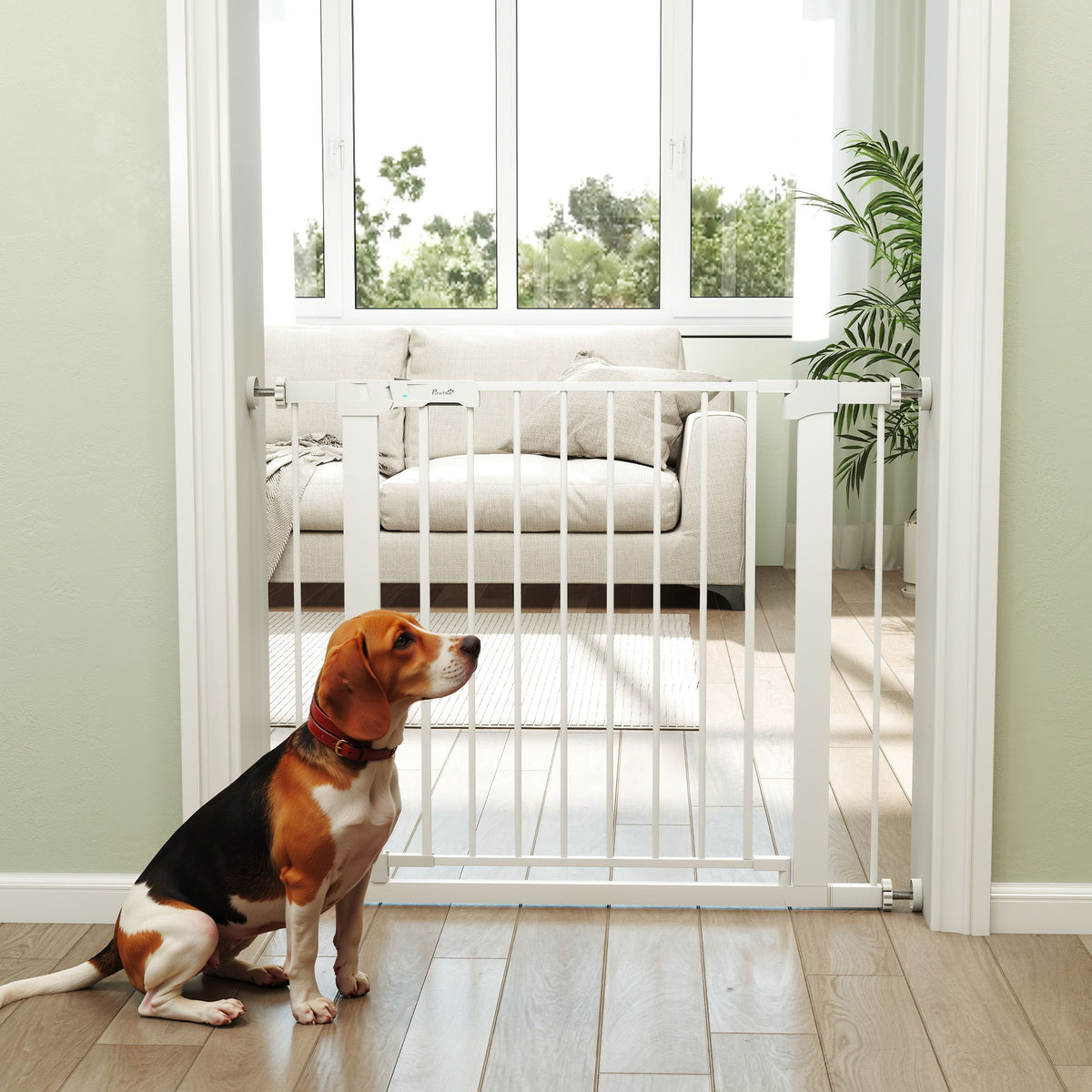 Barreira de Segurança para Cães Animais de Estimação 75-96cm para Escadas Portas e Corredores com Fechamento Automático Altura 76cm Branco — foto 2
