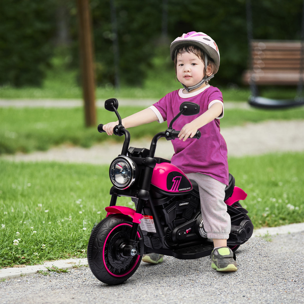Motocicleta Elétrica para Crianças de 18-36 Meses com Bateria 6V Farol e Rodas Auxiliares Removíveis 25 kg 76x42x57 cm Rosa — foto 2