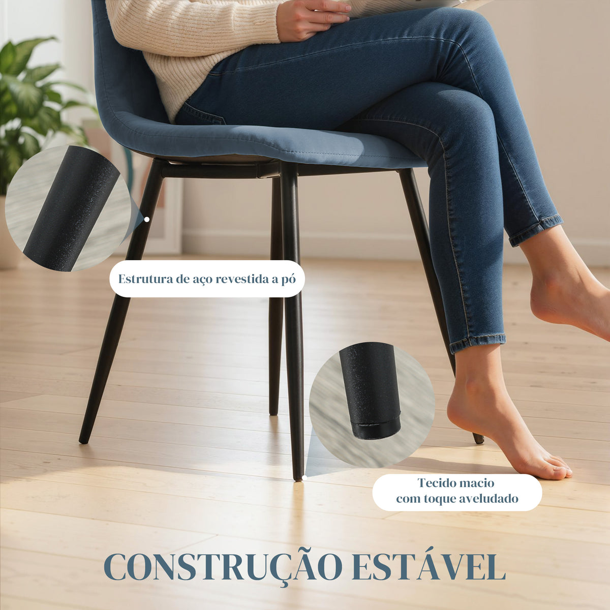 Conjunto de 4 Cadeiras de Jantar Modernas Cadeiras de Cozinha Estofadas em Veludo com Pés de Aço para Sala de Estar 45x54x87 cm Azul Claro — foto 5