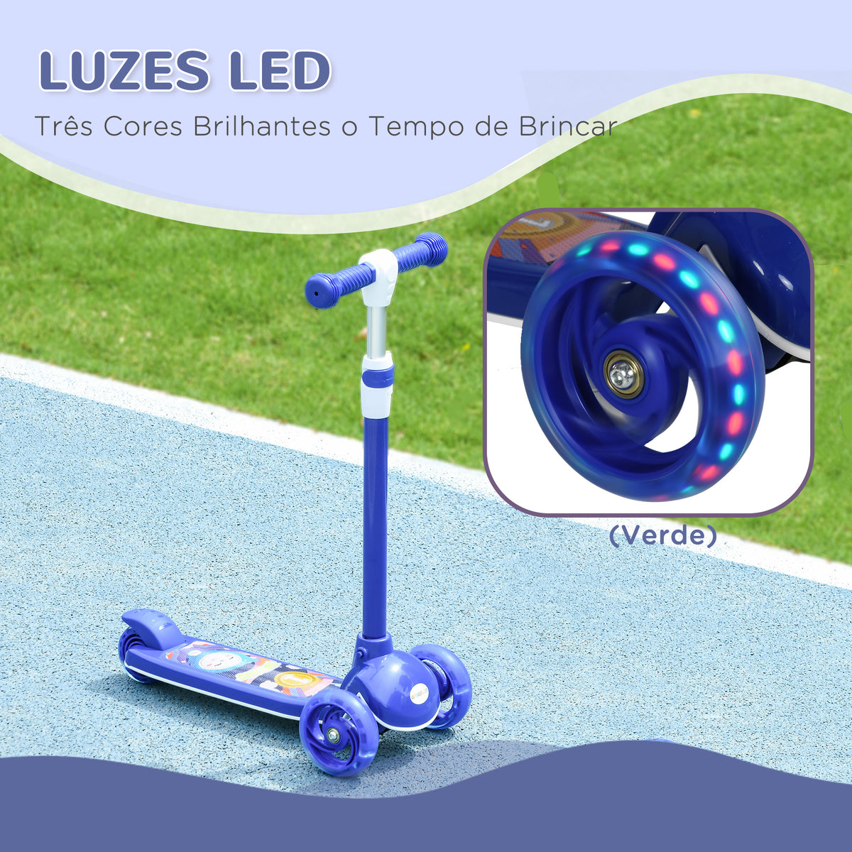 AIYPLAY Trotinete para Crianças de 2-6 Anos Trotinete Infantil Dobrável Trotinete com 3 Rodas LED Altura Ajustável Carga 25 kg 52x29x63-76 cm Azul — foto 6