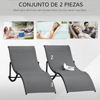 Conjunto 2 Espreguiçadeiras Ergonômicas Dobráveis ​​em Forma de S com Estrutura de Alumínio Textilene para Piscina Pátio Jardim e Varanda 165x61x63cm Cinza — foto 4