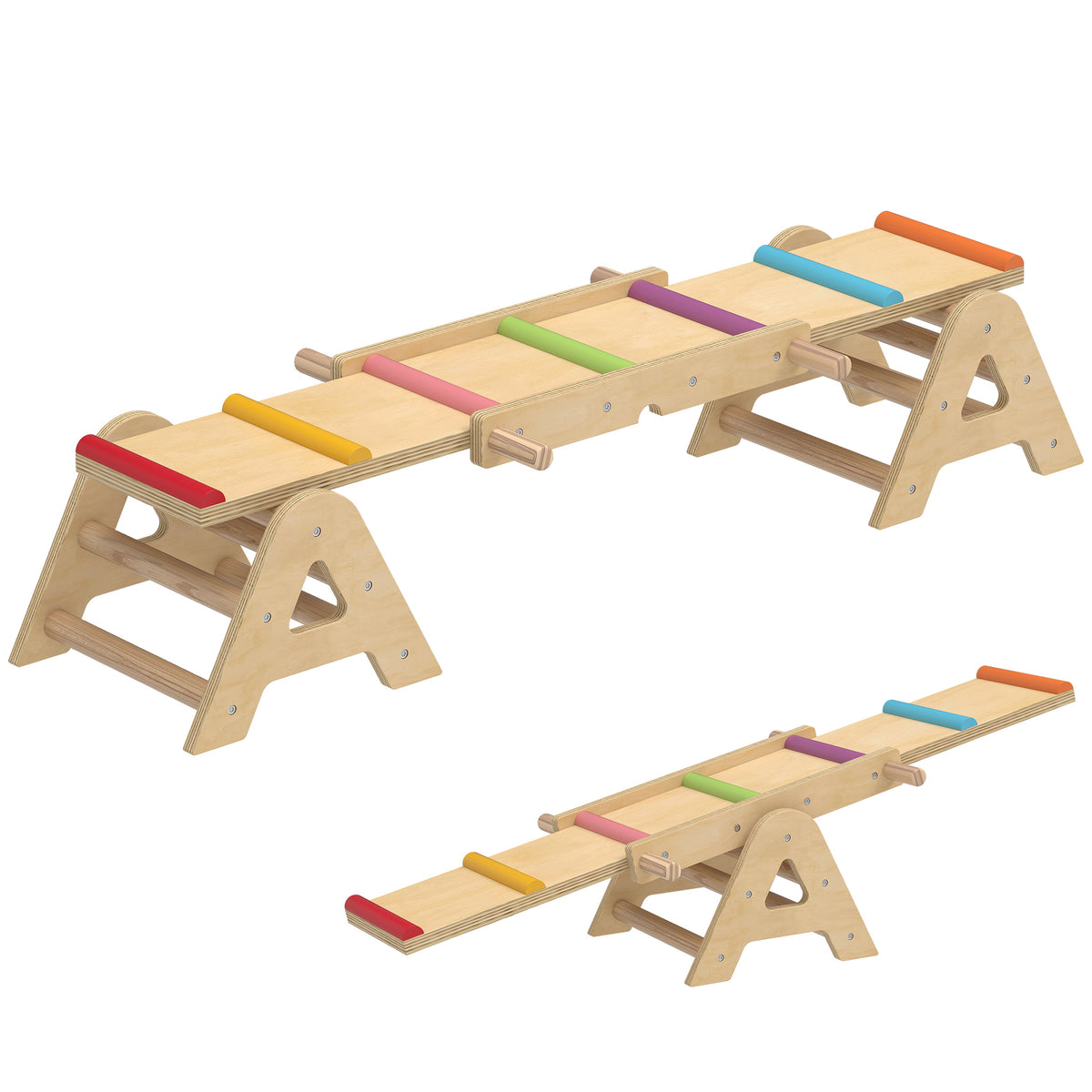 Gangorra 2 em 1 de Equilíbrio infantil, Trave de Equilíbrio em Madeira, Gangorra para Jardim, Balance Board 133 x 38 x 24 cm — foto 1