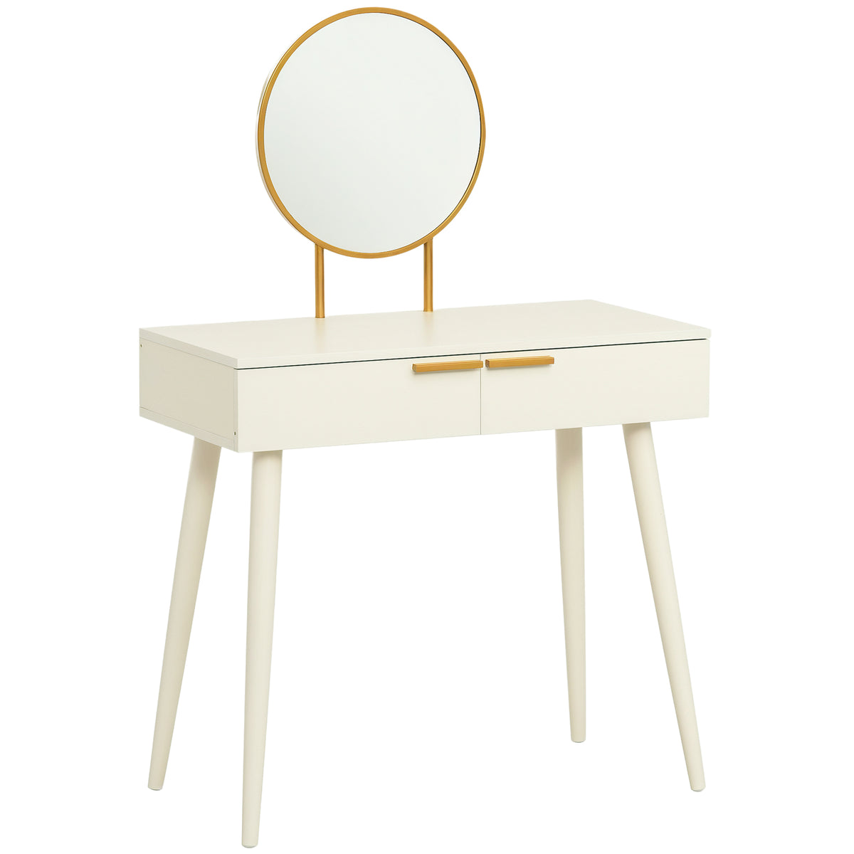 Toucador com Espelho Redondo Mesa de Maquilhagem com 2 Gavetas Estilo Moderno para Dormitório 80x40x123cm Branco — foto 1