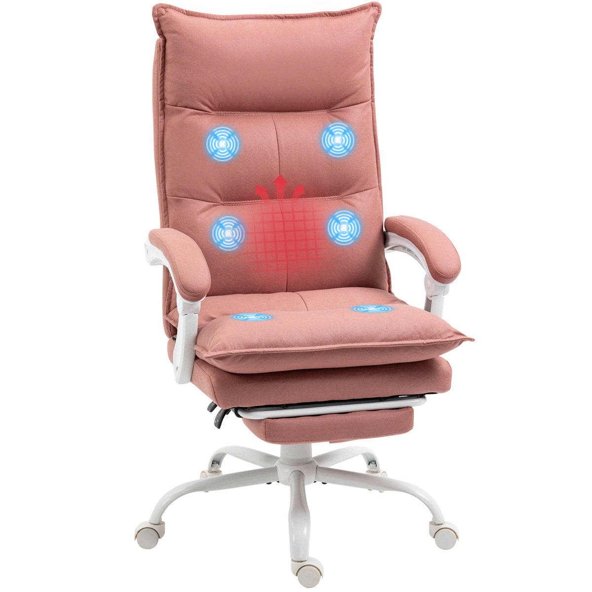 Cadeira de Escritório com 6 Pontos de Massagem e 5 Modos Cadeira de Escritório Reclinável com Função de Aquecimento Altura Ajustável e Rodas para Estúdio 66x74x114-121,5 cm Rosa — foto 1