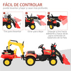 Trator de pedais com reboque escavadeira com pá frontal de brinquedo de condução para crianças acima de 3 anos Direção e pás de fácil controle Suporta até 35 kg 179x42x59 cm Vermelho — foto 6