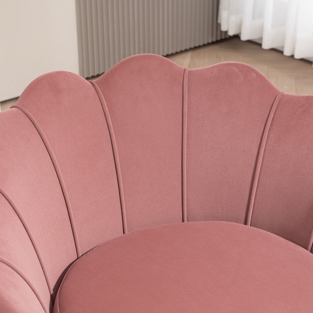 Poltrona de Sala Estofada em Veludo Poltrona para Quarto com Encosto em Forma de Concha e Pernas Douradas para Sala de Jantar 76x67x74 cm Rosa — foto 8