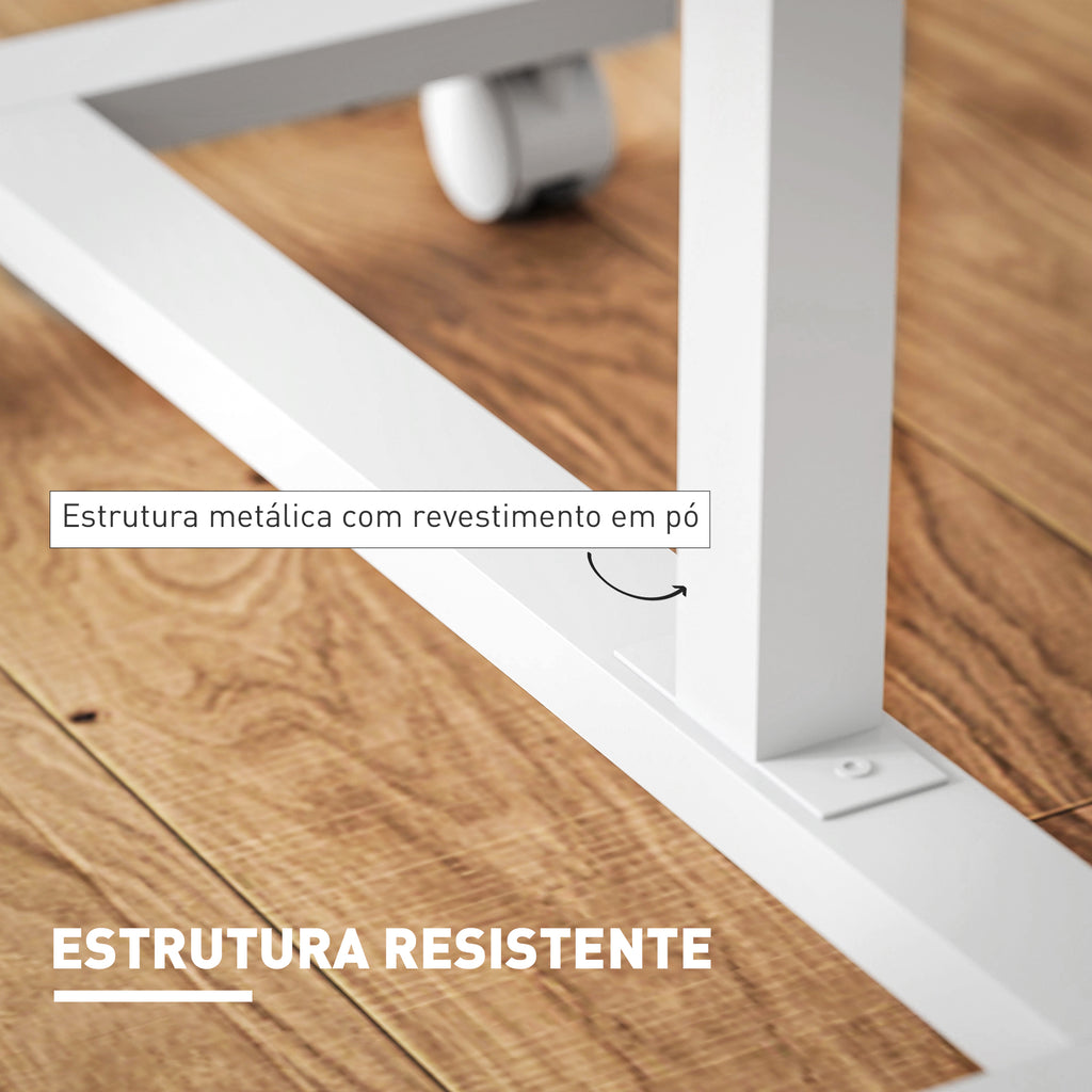 Mesa Auxiliar com Rodas Mesa para Sofá com Altura Ajustável Superfície Inclinável e Estrutura de Metal para Quarto Sala de Estar Escritório 57x40x67,5-101 cm Carvalho e Branco — foto 6