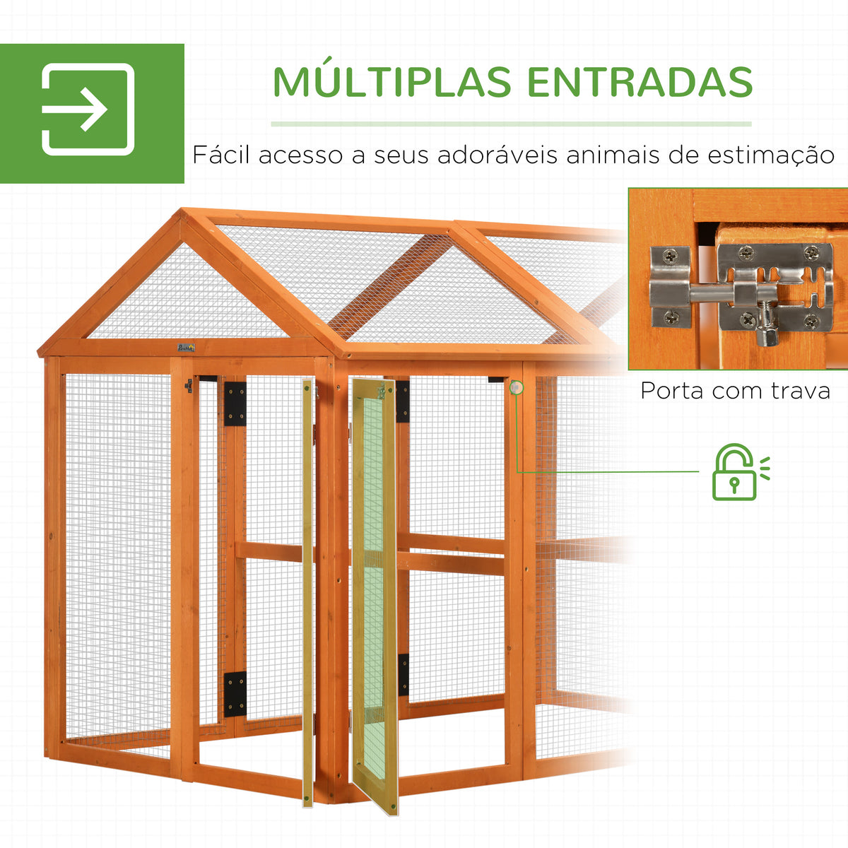 Galinheiro para Exterior 140x88,5x106 cm Galinheiro para 1-3 Galinhas com 3 Poleiros Estrutura de Madeira e 2 Portas com Fechadura para Pátio Madeira — foto 5