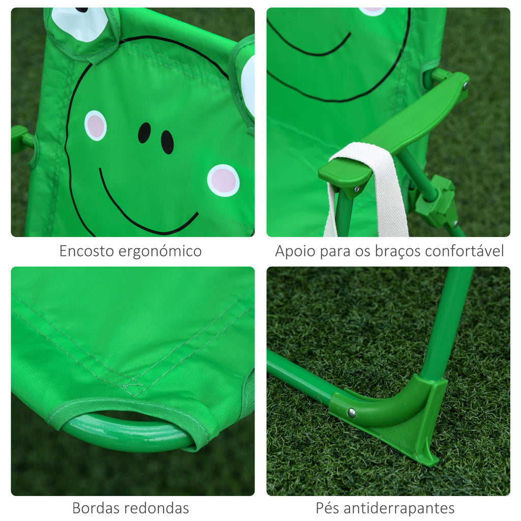 Conjunto de Mesa e Cadeira de Jardim Conjunto de Picnic Dobrável para Crianças Conjunto de Mesa com Chapéu de Sol com Altura Ajustável 100-125cm Desenho de Sapo Verde — foto 7