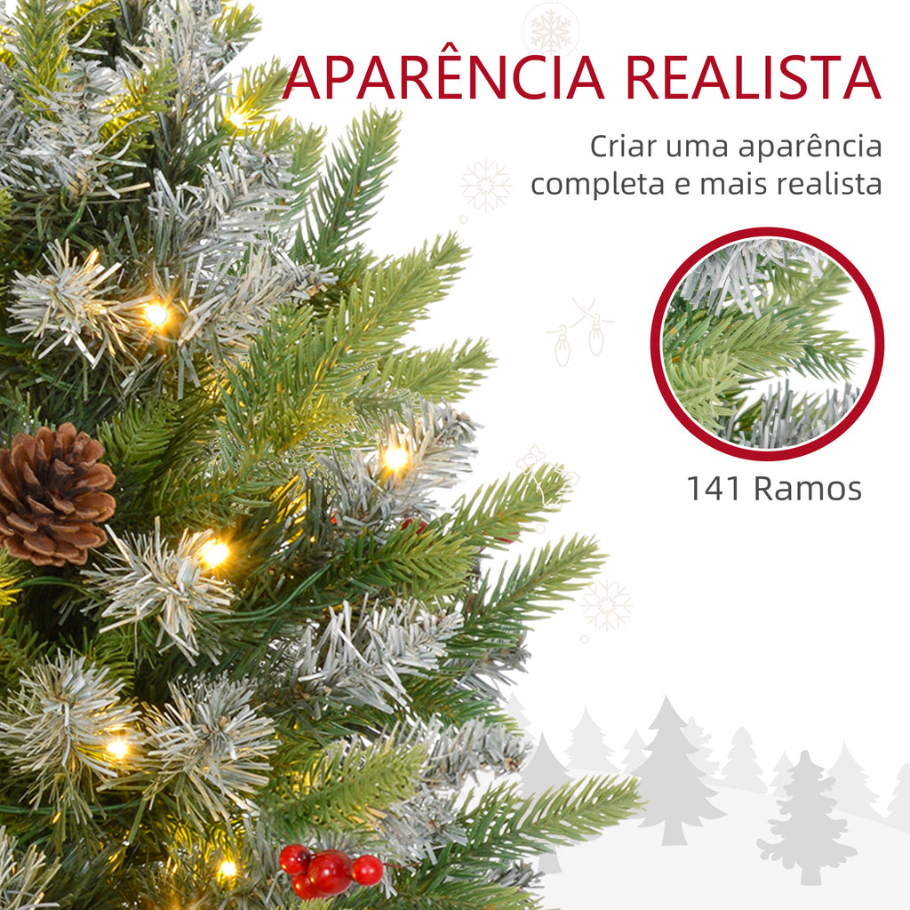 Árvore de Natal 60 cm Árvore de Natal Artificial de Mesa com 20 Luzes LED 141 Ramos 5 Pinhas 5 Bagas Vermelhas e Suporte de Metal Árvore Natalícia para Interior Verde — foto 6