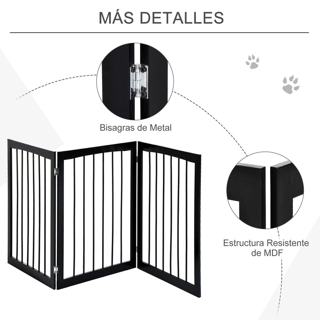 Barreira de Segurança Dobrável de 3 Painéis Portátil para Animais de Estimação Grade de Proteção para Cães Pequenos 160x76 cm para Portas Escadas Corredores Castanho — foto 5