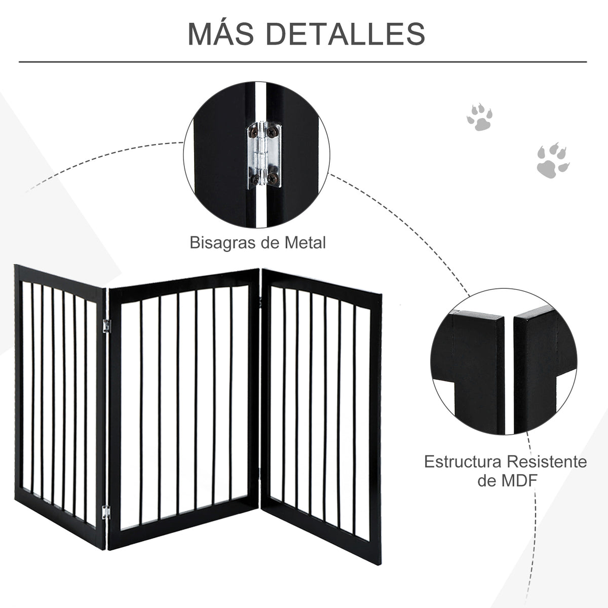 Barreira de Segurança Dobrável de 3 Painéis Portátil para Animais de Estimação Grade de Proteção para Cães Pequenos 160x76 cm para Portas Escadas Corredores Castanho — foto 5