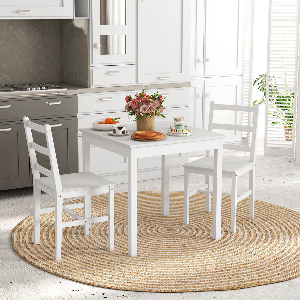 Conjunto de jantar 3 peças com mesa e cadeiras, madeira maciça, Branco — imagem 3