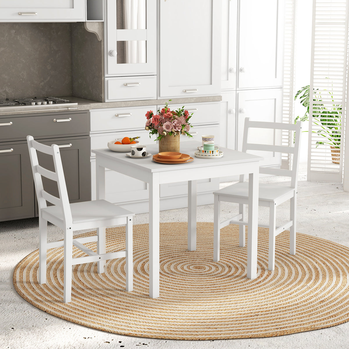 Conjunto de jantar 3 peças com mesa e cadeiras, madeira maciça, Branco — imagem 3
