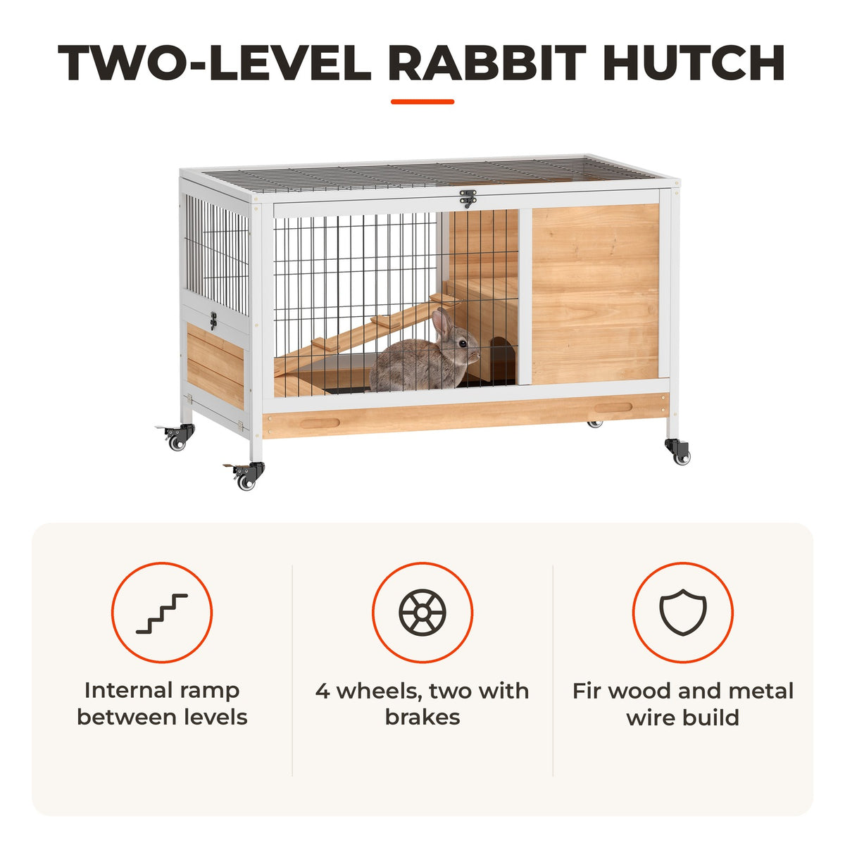 Coelheira de Madeira Gaiola de para Pequenos Animais Portátil com Teto Abatível Rampa Bandeja Removível para Coelhos da Índia 90x53x59 cm Madeira — Características | Features