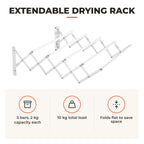 Estendal de Parede Extensível de 63,5cm de Metal com 5 Barras para Interior e Exterior Carga 10kg 63,5x60x20cm Branco — Características | Features