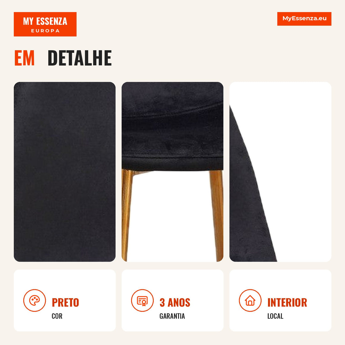 Cadeira Golden Leo Veludo — Preto — Infografia — detalhe