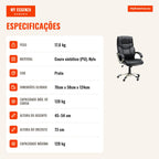 Cadeira de Escritório Poltrona Executiva com Função de Balanço Cadeira Giratória Ergonômica Assento Estilo Esportivo Encosto Alto Couro Sintético Metal 70x58x114–124 cm Preto — infografia 3