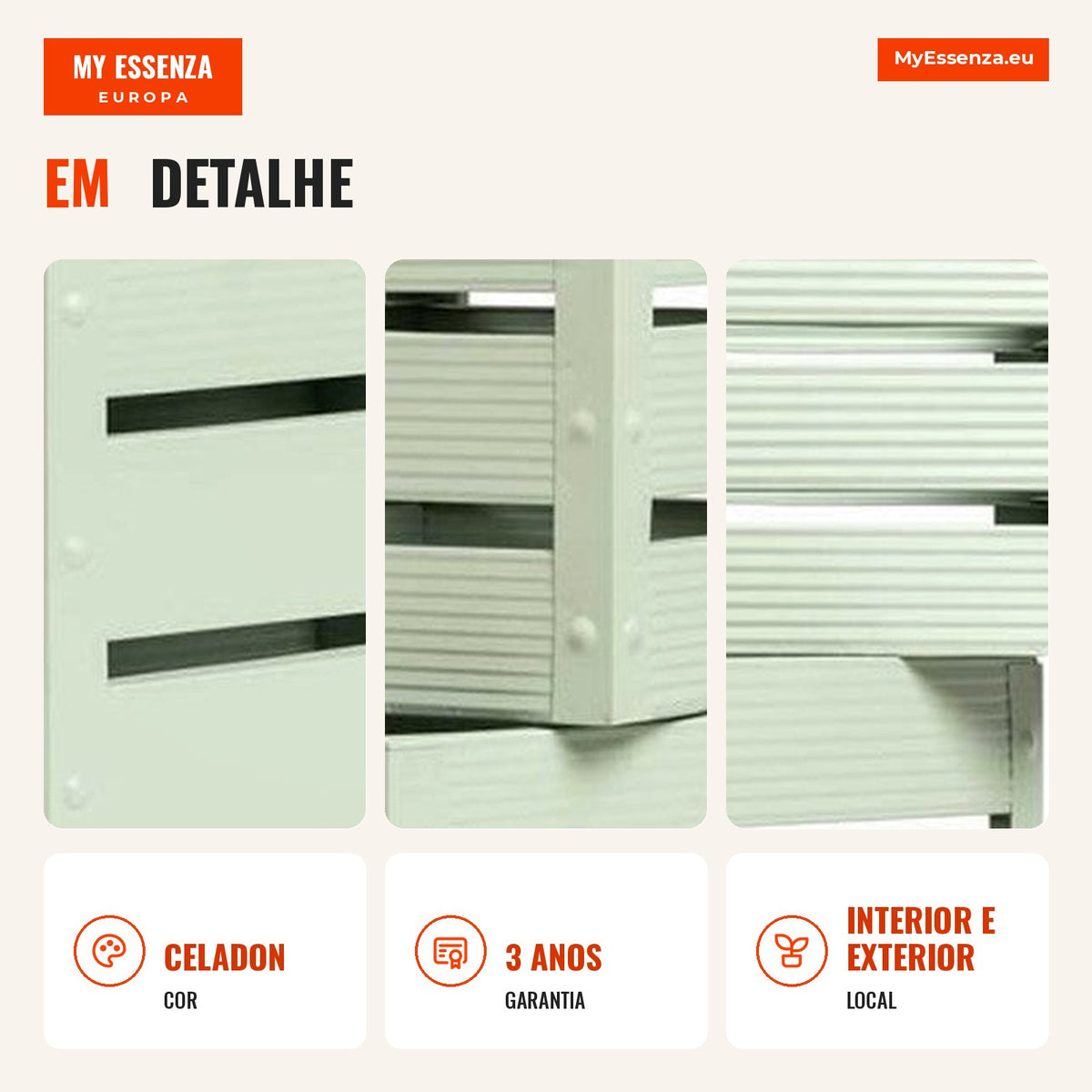 Conjunto de 3 Caixas Metálicas Meyer — Celadon — Infografia — detalhe