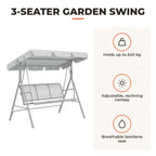 Baloiço de Jardim Exterior de 3 Lugares com Toldo Ajustável, Encosto Respirável e Estrutura Metálica para Terraço e Varanda, Suporta até 240 kg, 171x108x154 cm, Cinzento — Características | Features