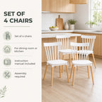 Conjunto de 4 Cadeiras Estilo Nórdico Cadeiras de Cozinha com Encosto Alto Assento de Polipropileno e Pés de Madeira de Faia Carga Máx. 120kg 48x52,5x83cm Branco e Madeira — Características | Features