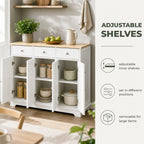 Aparador de Cozinha com 3 Gavetas 3 Portas e Prateleiras Ajustáveis Móvel Auxiliar de Armazenamento para Cozinha Sala de Estar Estilo Moderno Anti-Rolamento 101x40x85cm Branco — Características | Features
