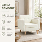 Poltrona Sala de Estar Moderna Poltrona Dormitório com Apoio para os Braços e Pés de Madeira Sofá Individual para Escritório Carga 125 kg 78x70x75 cm Creme — Características | Features