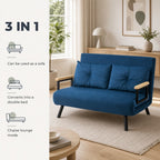 Sofá Cama Sofá Convertível em Cama de 2 Lugares Dobrável com Encosto Ajustável em 5 Níveis e 2 Almofadas Acolchoadas para Escritório Dormitório Sala de Estar 102x73x81 cm Azul — Características | Features