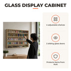 Vitrine Expositora para Coleções de 5 Níveis, Vitrine de Parede com Prateleiras Ajustáveis e 2 Portas de Vidro Deslizantes, para Perfumes e Figuras Decorativas, 80x9,5x60 cm, — Características | Features