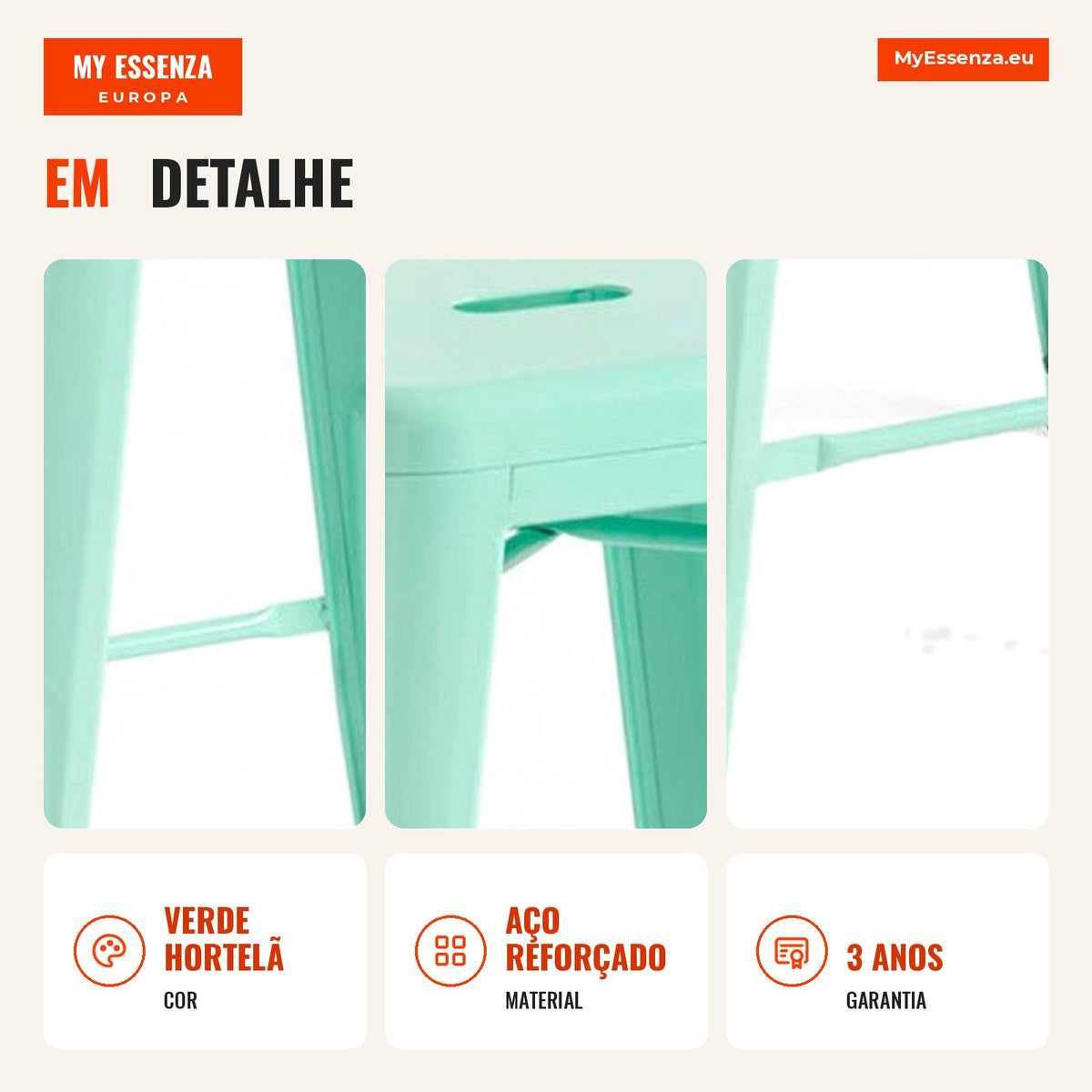 Banco Meyer Baixo 65 cm — Verde hortelã — Infografia — detalhe