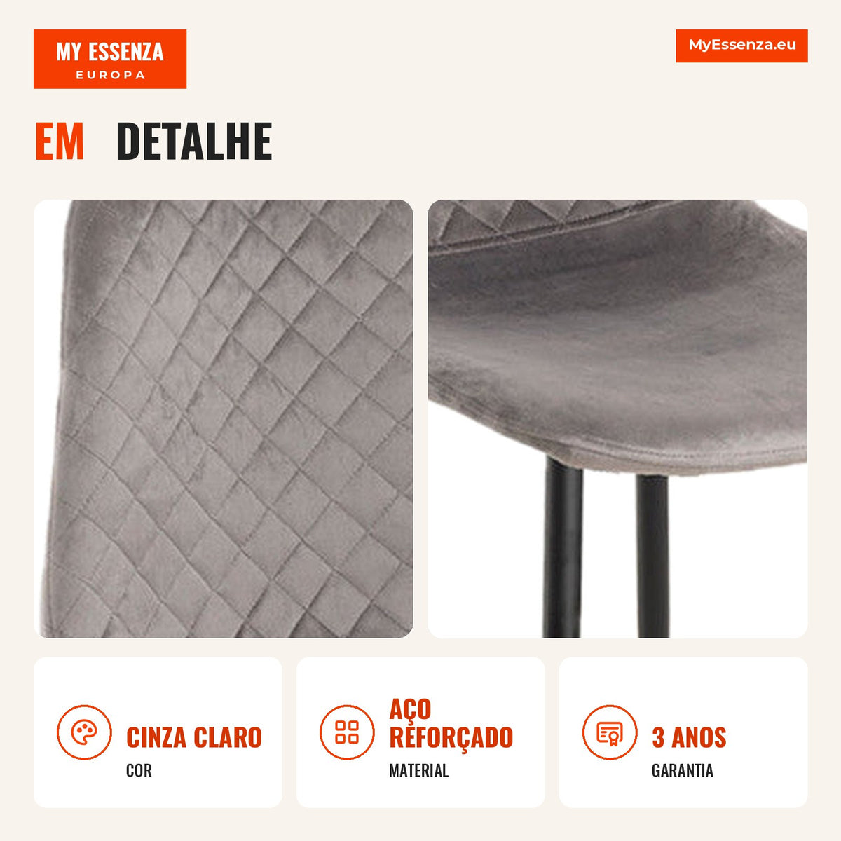 Cadeira Delpa — Cinza claro — Infografia — detalhe