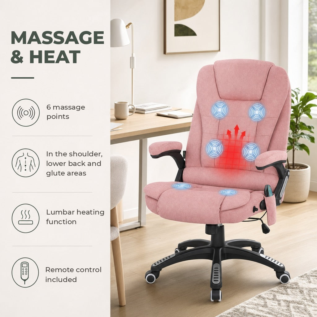 Cadeira de Massagem com 6 Pontos de Massagem Cadeira de Escritório Reclinável até 125° com Função de Aquecimento Altura Ajustável e Rodas para Estúdio 65x71x110-120 cm Rosa — Características | Features