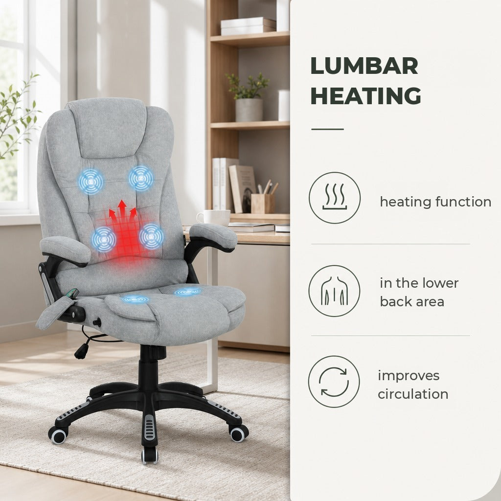 Cadeira de Massagem com 6 Pontos de Massagem Cadeira de Escritório Reclinável até 125° com Função de Aquecimento Altura Ajustável e Rodas para Estúdio 65x71x110-120 cm Cinza — Características | Features
