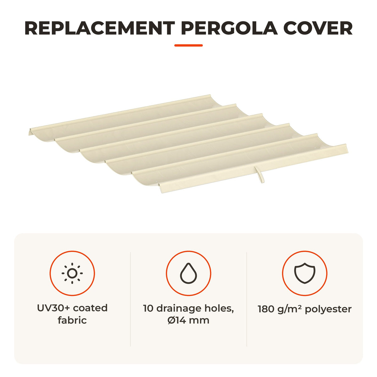 Cobertura para Pérgola 2,5x2,55cm Teto de Substituição Retrátil para Pérgola com 10 Orifícios de Drenagem Creme — Características | Features