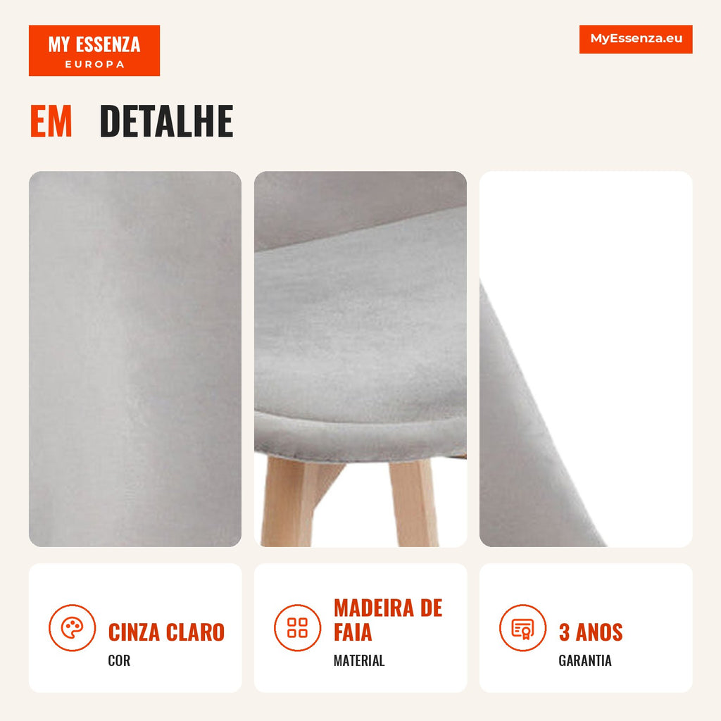 Cadeira Mona Veludo — Cinza claro — Infografia — detalhe