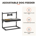 Comedouro Elevado para Cães Alimentador para Cães com 2 Tigelas de Aço Inoxidável com Altura Ajustável e 1 Peça de Metal com Formato de Osso 40,5x22x39 cm Preto — Características | Features