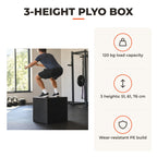Caixa Pliometria com Fecho de Correr Caixa de Salto com 3 Diferentes Alturas Carga Máxima 120 kg para Casa Escritório Ginásio 75x51x61 cm Preto — Características | Features