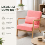 Poltrona Sala de Estar Nórdica Poltrona Individual Acolchoada com Apoio para os Braços e Estrutura de Madeira de Borracha para Dormitório Carga 120 kg 61x78x76 cm Rosa — Características | Features