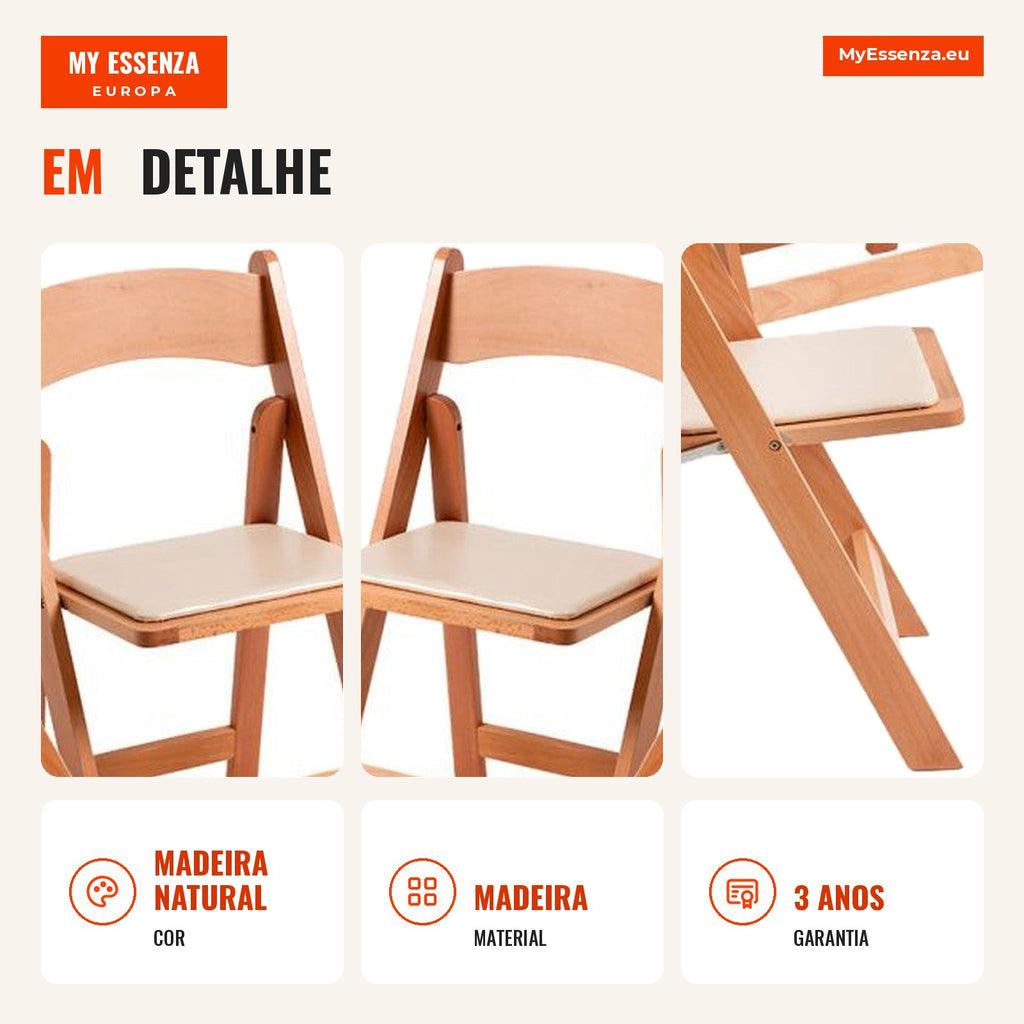 Pacote 4 Cadeiras Dobrável Lanwa Madeira — Madeira Natural — Infografia — detalhe