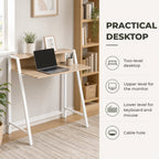 Mesa de Computador 84x45x85cm com Bancada de Madeira e Pés de Metal Carvalho e Branco — Características | Features