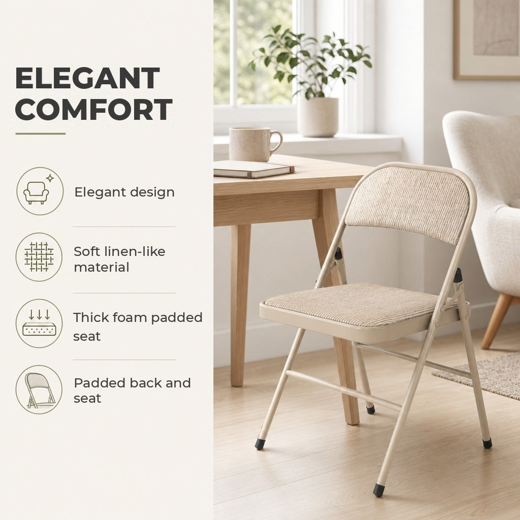 Conjunto de 2 Cadeiras Dobráveis Cadeiras Dobráveis com Encosto e Estrutura de Aço para Sala de Estar Escritório Estúdio 45x46x78 cm Bege — Características | Features