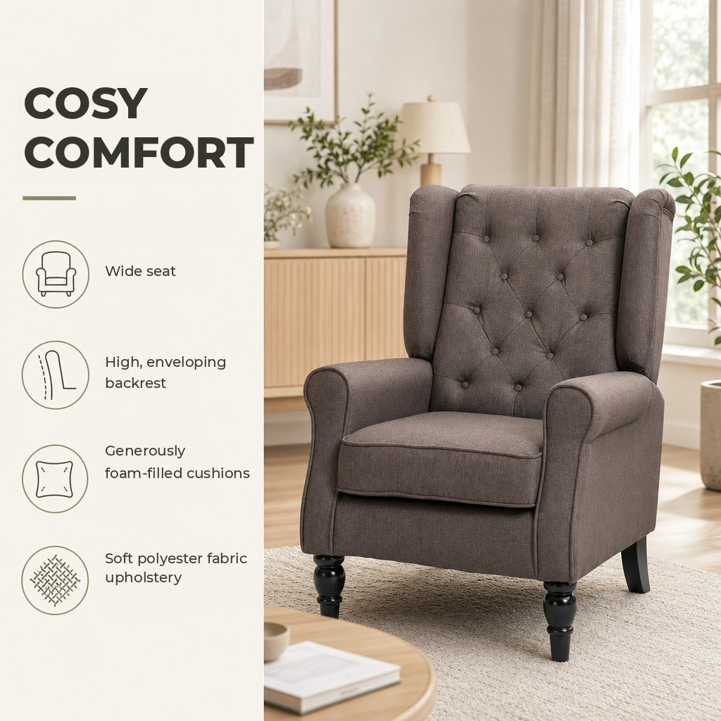Poltrona de Sala de Estar Poltrona Moderna para Dormitório com Pés de Madeira Poltrona Individual Carga 160 kg para Escritório 74x86x102 cm Marrom — Características | Features