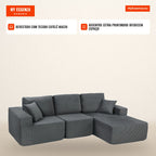 Sofá de Canto Modular Sofá Cama em L com Assento Profundo Apoios de Braço Largos 2 Almofadas Cinza Escuro — infografia 3