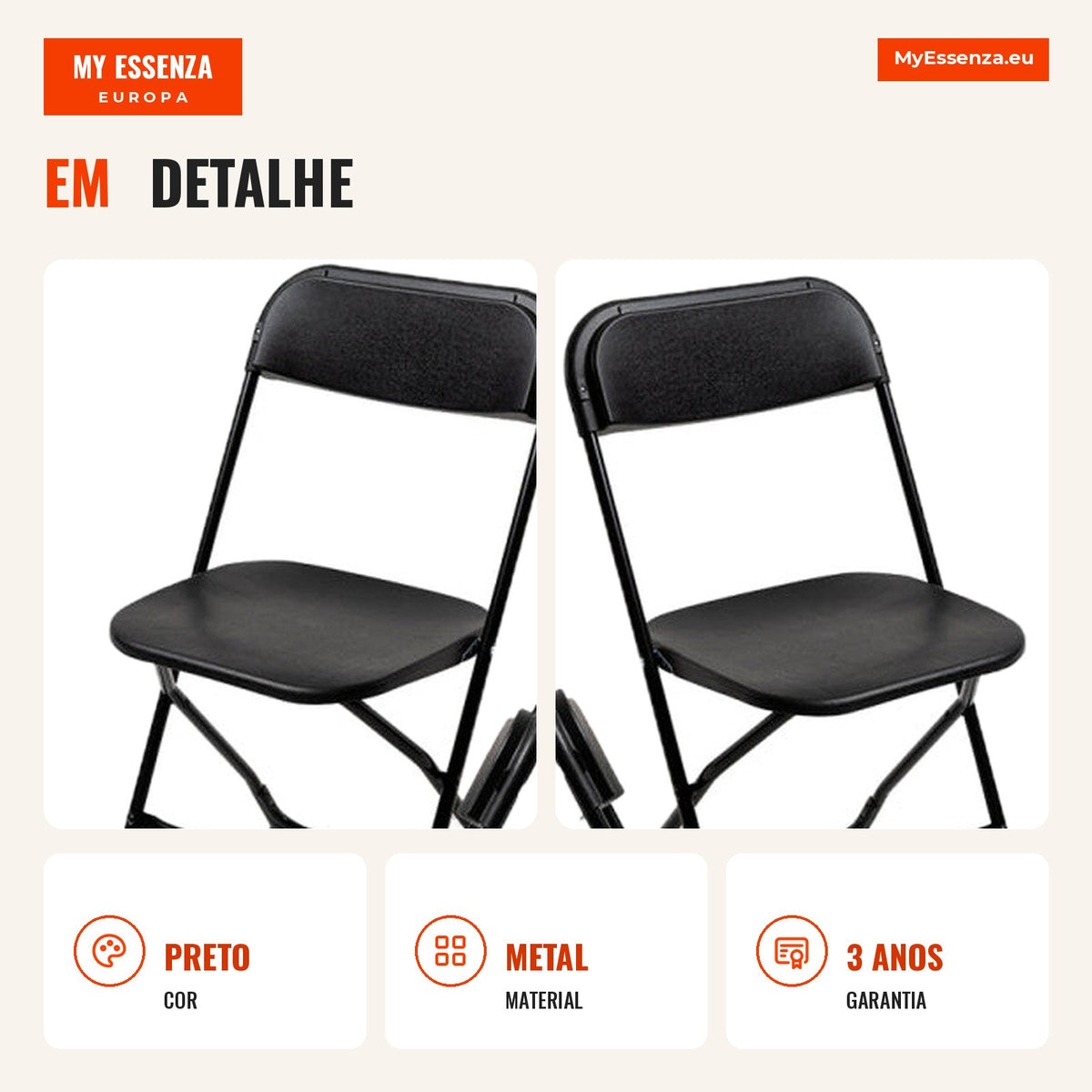 Pack 4 Sillas Noda Plegable — Preto — Infografia — detalhe