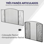 Frente para Lareira de 3 Painéis Frente para Lareira Dobrável com Dobradiças Estrutura Metálica Malha Decorativa 132,5x76,5cm Preto — foto 5